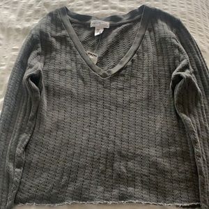 Grey Long sleeve V-Neck Crop Top